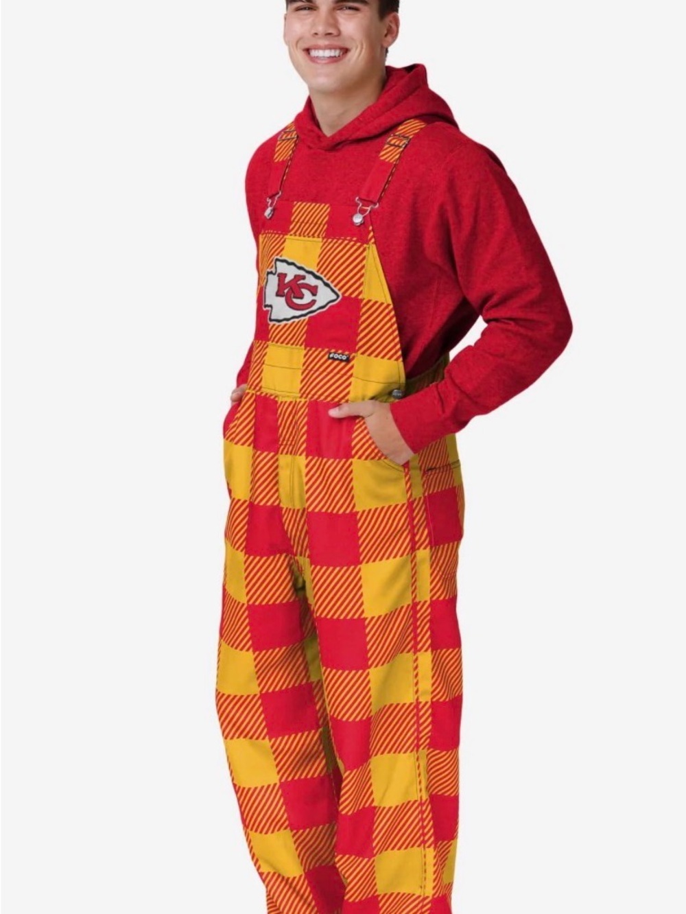 Kansas City Chiefs Red & Yellow Plaid Men's Overalls